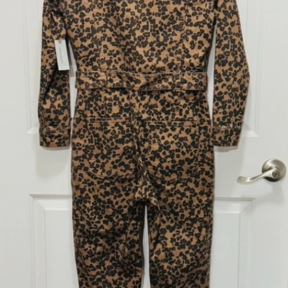 Anthropologie Denim Leopard Print Utility Jumpsuit XSP - Picture 5 of 14